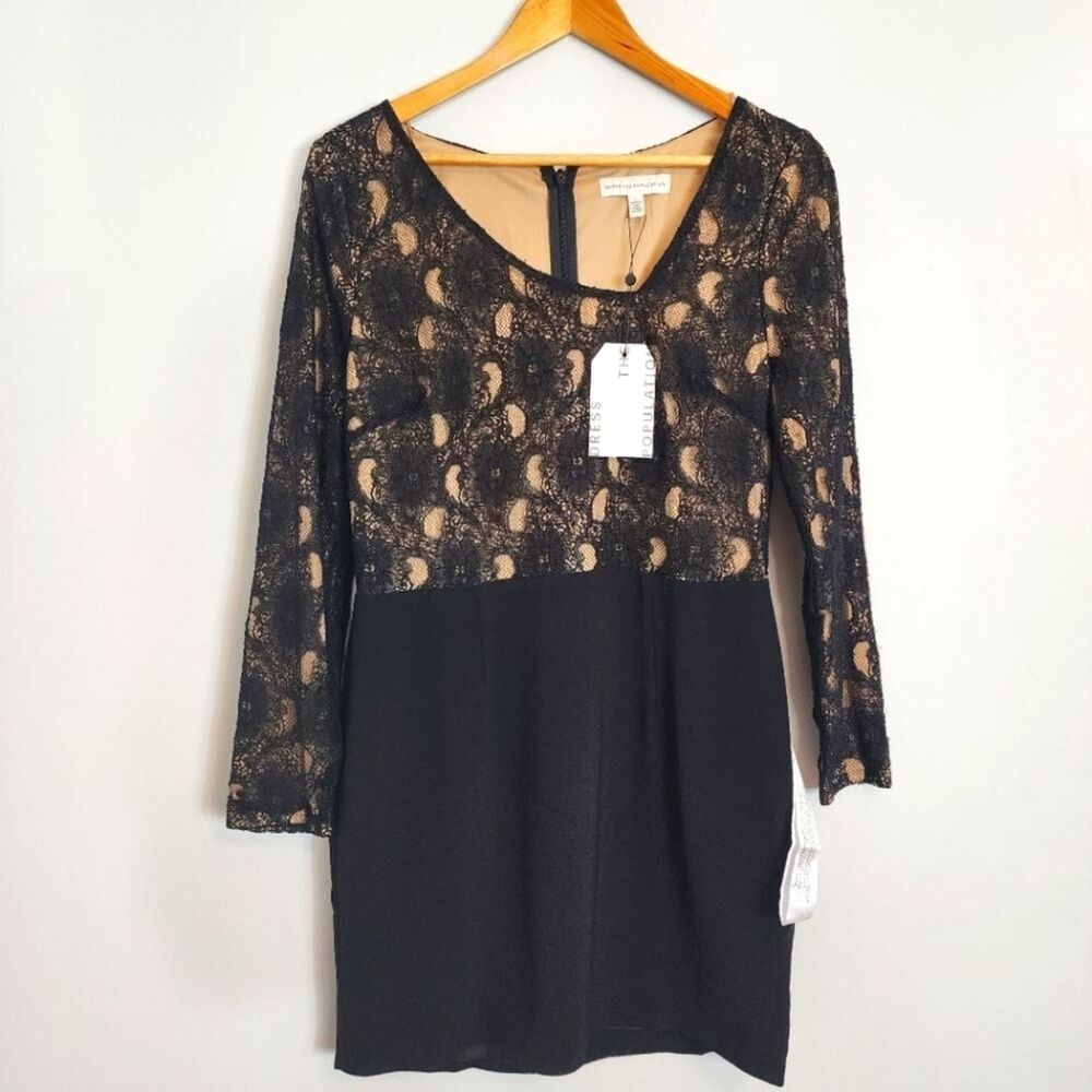 NWT Dress the Population Chante Lace Long Sleeve LBD Dress Black Size Large - Picture 2 of 9